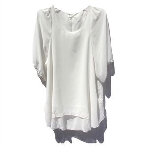 MILLAU Designer Flowy White Layered Sheer White Mini Dress Puffy Sleeves Small